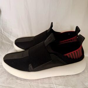 United Nude Black/Red Accents Unisex Slip-On Platform Sneakers, size 39 (US 8.5)